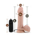Vanilla-colored realistic 8-inch vibrating dildo with suction base and black remote control showing size measurements.