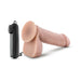 Vanilla-colored realistic 8-inch vibrating dildo with suction cup base and wired remote control.