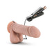 Realistic vanilla-colored vibrating dildo with suction cup base and remote control powered by AA batteries.