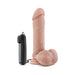 Vanilla-colored realistic 8-inch vibrating dildo with suction cup base and wired remote control.