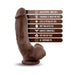 Chocolate-colored realistic dildo with suction cup base and detailed texture, highlighting body-safe and harness-compatible features.