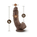 Chocolate-colored realistic dildo with suction cup base, 9 inches long and 2 inches wide, detailed texture and 6.5 inches insertable length.