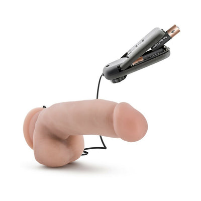 Realistic 7-inch vanilla-colored vibrating adult toy with remote control and suction cup base.