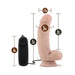 7-inch vanilla-colored realistic vibrating toy with suction base and black remote control, showing size dimensions.