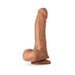 Realistic mocha-colored dildo with textured shaft and suction cup base, designed for versatile use and comfort.