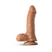Realistic mocha-colored dildo with suction cup base and detailed texture standing upright on white background.