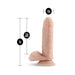 Vanilla-colored realistic dildo with suction base, 7 inches total length and 5.5 inches insertable length, 1.5 inches wide.