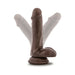 Chocolate-colored realistic silicone companion with suction cup base shown in upright and angled positions on white background.