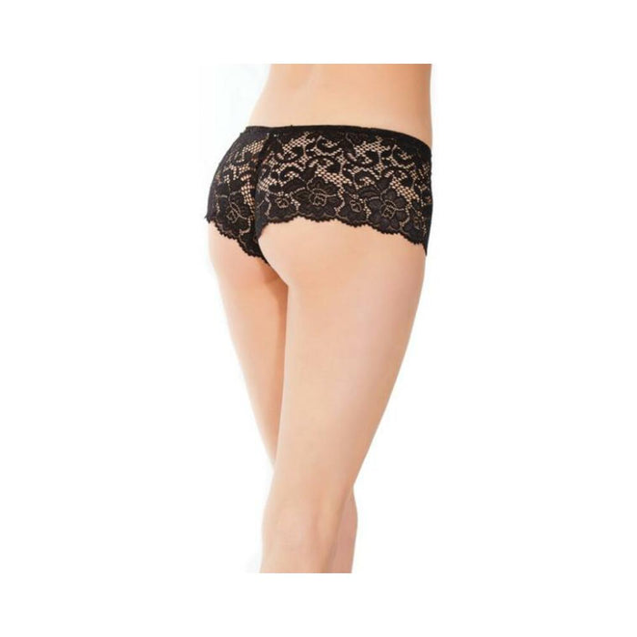 Low Rise Scallop Lace Booty Shorts Black OS/XL - SexToy.com