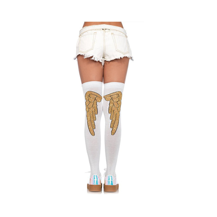 Lurex Angel Wing Over The Knee Socks O/s White/gold | SexToy.com