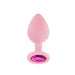 Light pink medium-sized silicone plug with a faceted purple jewel at the base.