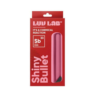Luv Lab Sb33 shiny light pink mini bullet vibrator in red packaging with product details.