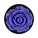 Top view of a purple rose-shaped metal butt plug with a smooth, glossy finish.