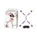 Lux Fetish 7-piece purple bed spreader restraint system with adjustable straps and black satin blindfold.