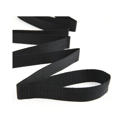 Black durable woven strap with loop end, designed for adjustable bondage restraint use.