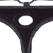 Close-up of black velvet bikini strap-on harness with central ring and adjustable straps