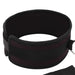 Black neoprene padded collar with mesh strap and metal ring detail, part of a fetish collar and leash set.