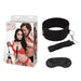Lux Fetish Collar and leash set in black with soft neoprene collar, detachable leash, and matching satin blindfold.