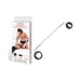 Expandable metal spreader bar with detachable black leatherette cuffs and product packaging showing usage.