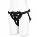 Black neoprene adjustable strap on harness displayed on a white mannequin torso.