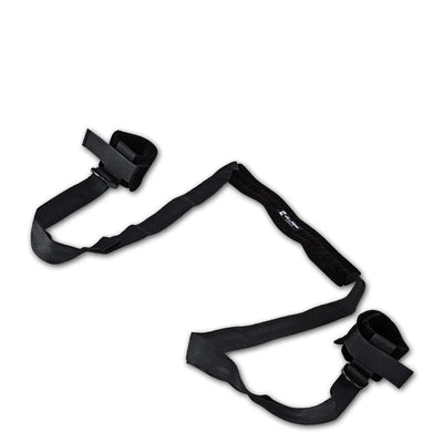 Black Lux Fetish Position Pal sex sling with padded headrest and adjustable ankle straps on white background.