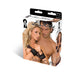 Packaging of Lux Fetish Quality Love Cuffs in black featuring a couple with the cuffs on wrists.
