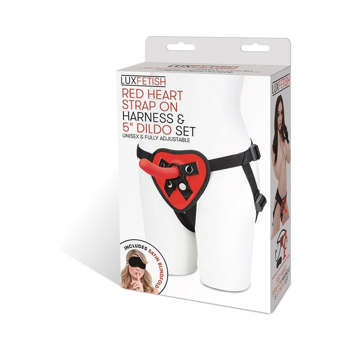 Lux Fetish Red Heart Strap On 5 In. Dildo Set - SexToy.com