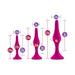 Three pink silicone beginner plugs in small, medium, and large sizes with detailed measurements shown.
