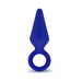 Purple medium-sized silicone anal plug with tapered tip and ring base, smooth satin finish for comfortable use.