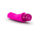 Pink realistic silicone dildo vibrator with textured shaft and twist dial control on white background.