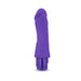 Purple silicone G-spot vibrator with curved shaft and pronounced head, featuring a twist dial base for vibration control.