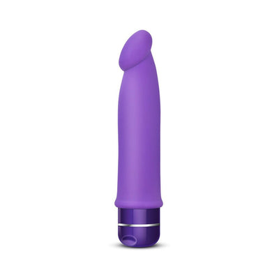 Purple silicone vibrator with a smooth, curved design and a multi-speed dial base.