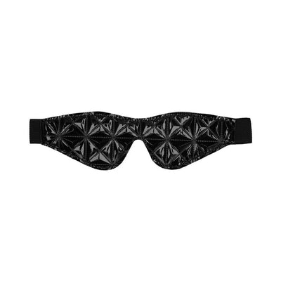 Black luxury eye mask with a glossy diamond pattern and elastic headband for a secure fit.