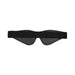 Black faux leather eye mask with elastic band, designed for comfort and a secure fit.