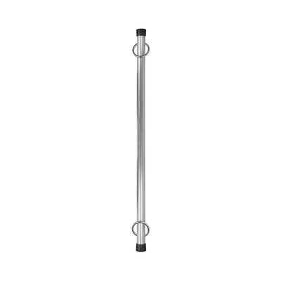 Metal luxury spreader bar with black end caps and two metal attachment rings on a white background.