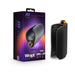 Blush M Elite Platinum Wrapt rechargeable black silicone stroker with ribbed texture and orange control button next to its purple packaging box.