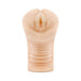 Beige soft textured male pleasure sleeve with ribbed interior and realistic design.