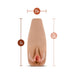 Tan-colored soft textured male pleasure sleeve with vaginal opening and size dimensions shown