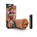 M For Men Isabella Mocha Tan soft open-ended mouth stroker with vibrating bullet and packaging featuring model in purple bikini
