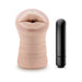 Beige Skye oral stroker for men with lifelike mouth design and included black bullet vibrator.