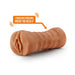 Mocha tan textured male stroker with vibrating feature for enhanced stimulation and realistic sensations.
