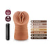 M For Men Sofia Mocha Tan stroker with single-speed vibrating bullet and key product features listed alongside.