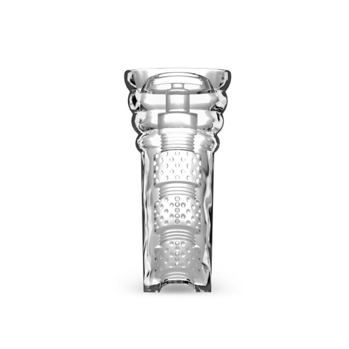 Clear M For Men Soft And Wet All Nighter Stroker showing textured interior and flexible design
