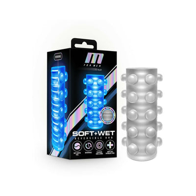 M For Men Soft And Wet Orb Reversible Stroker in frosted translucent material with textured nodules and packaging.