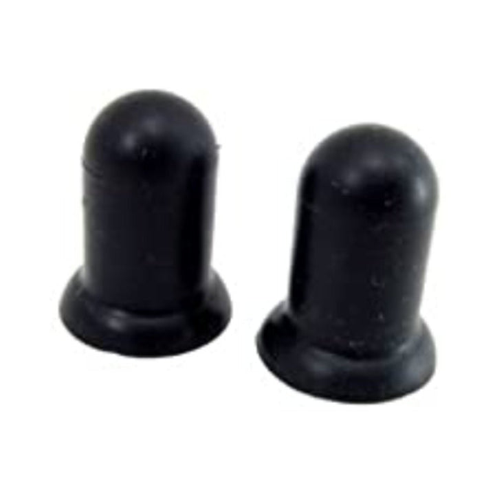 Pair of black silicone nipple suckers with rounded tops and flared bases on a white background.