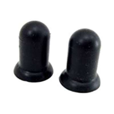 Pair of black silicone nipple suckers with rounded tops and flared bases on a white background.