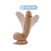 Realistic brown dildo with flexible spine and suction cup base shown bending in multiple directions.