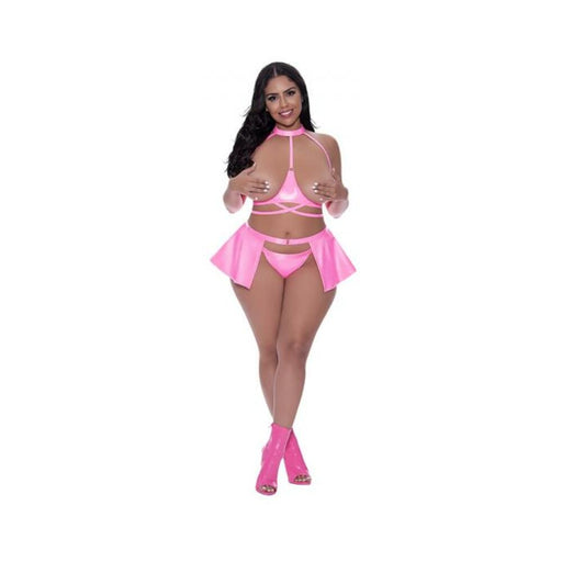 Magic Silk Hard Candy Halter Bra, Skirt & Thong Pink Queen Size - SexToy.com