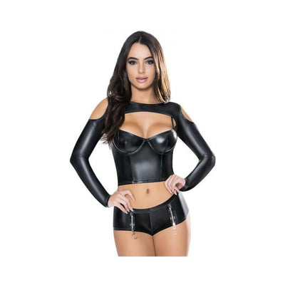 Magic Silk Liquid Onyx Camisole, Longsleeve Shrug & Short Set Black L/xl | SexToy.com