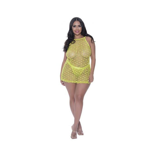 Magic Silk Love Star Halter Swing Chemise & Thong Set Neon Chartreuse Queen Size | SexToy.com
